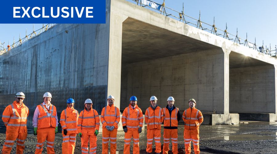 Story Contracting and Network Rail workers in front of the ‘UK’s largest concrete bridge’.
