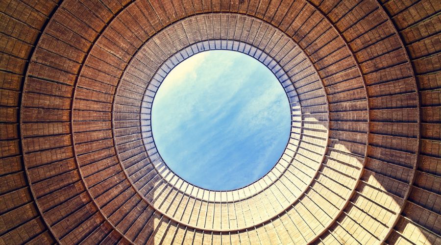 Inside a cooling tower, POV.