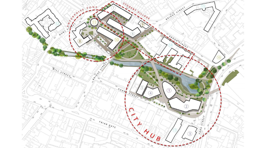 Plan for the University of Derby's city masterplan.